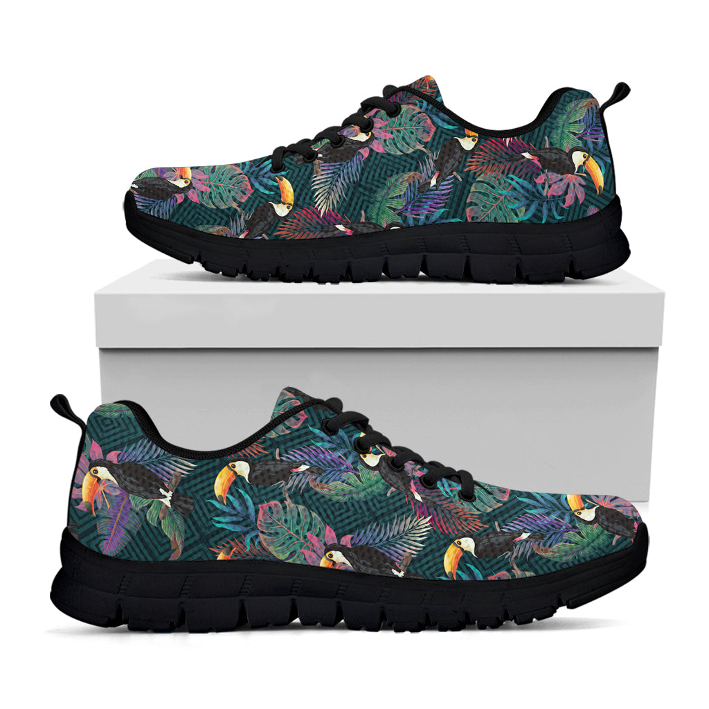 Exotic Tropical Toucan Pattern Print Black Running Shoes