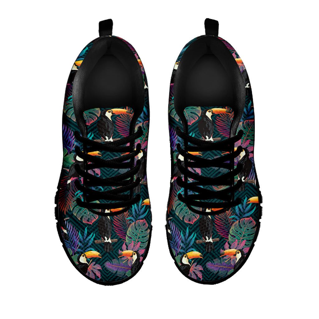 Exotic Tropical Toucan Pattern Print Black Running Shoes