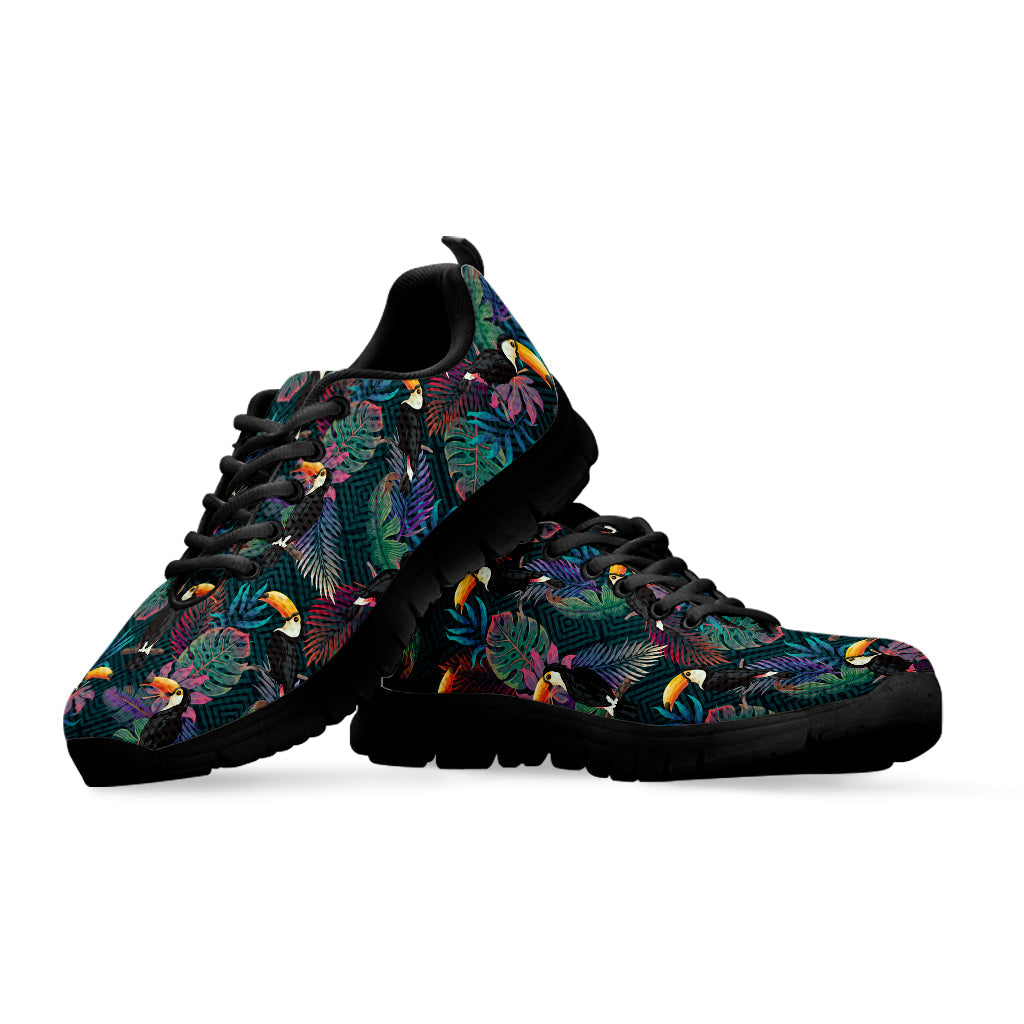 Exotic Tropical Toucan Pattern Print Black Running Shoes