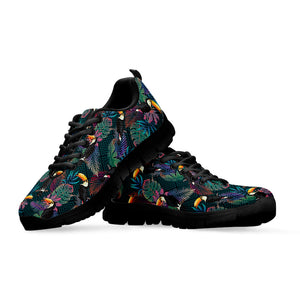 Exotic Tropical Toucan Pattern Print Black Running Shoes