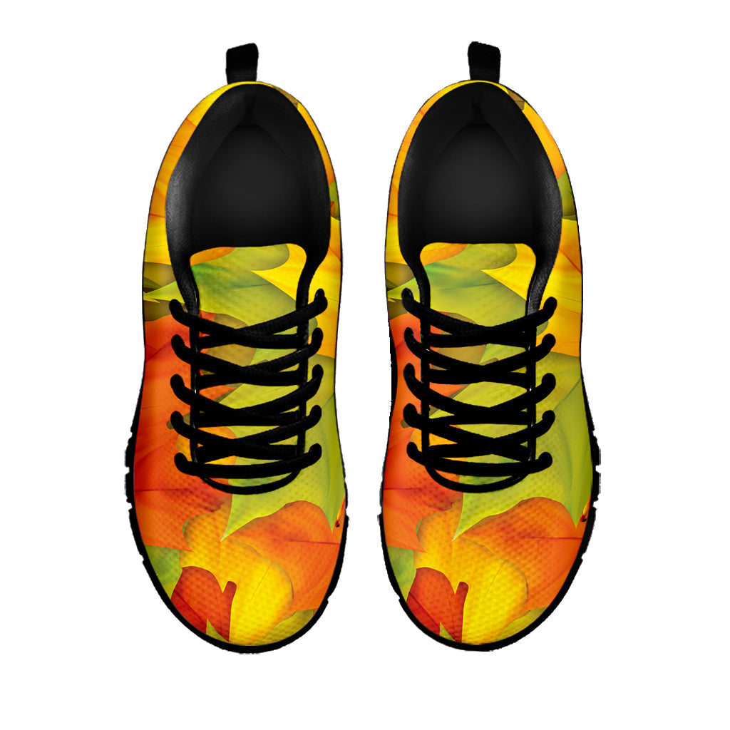 Fall Autumn Maple Leaves Print Black Running Shoes