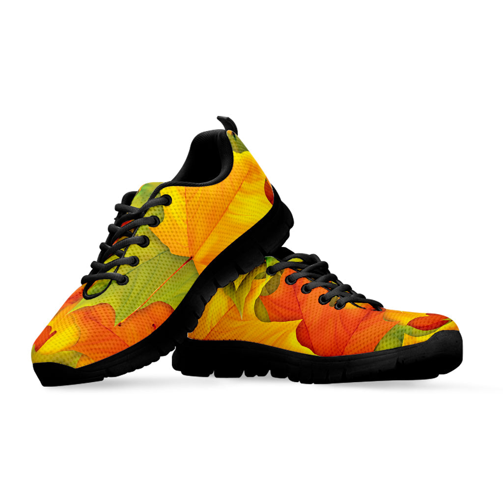 Fall Autumn Maple Leaves Print Black Running Shoes