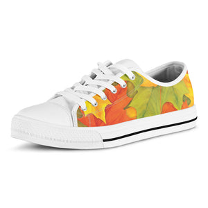 Fall Autumn Maple Leaves Print White Low Top Sneakers