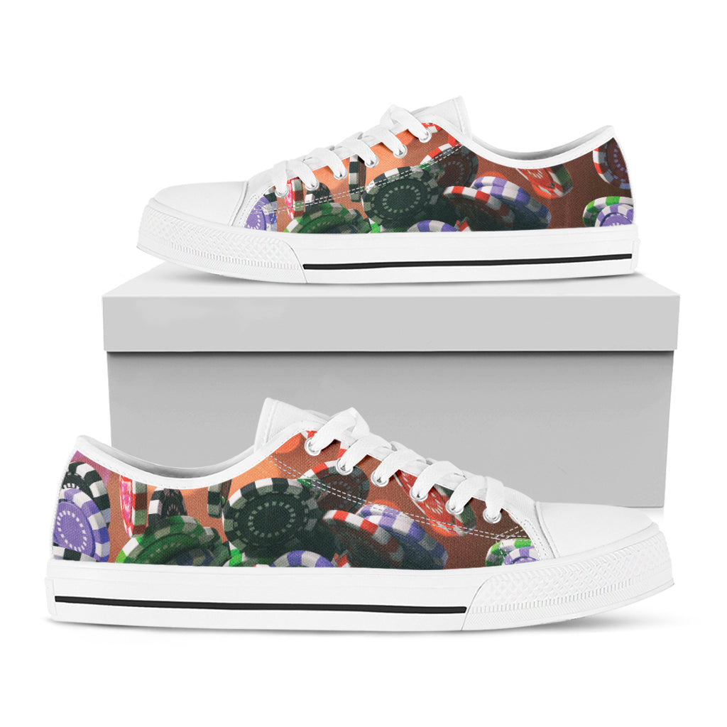 Falling Poker Chips Print White Low Top Sneakers