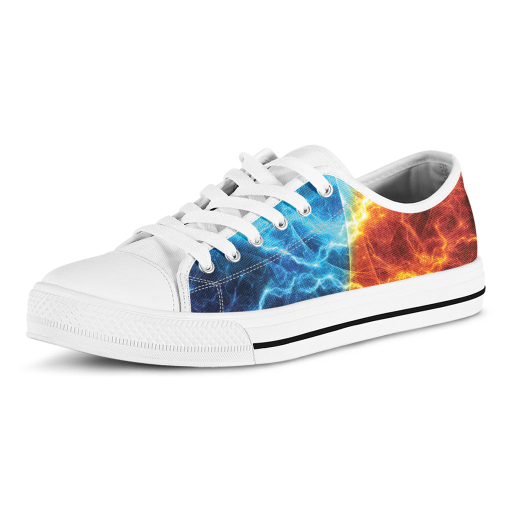 Fire And Ice Energy Print White Low Top Sneakers