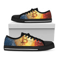 Fire And Water Bitcoin Print Black Low Top Sneakers