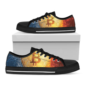 Fire And Water Bitcoin Print Black Low Top Sneakers