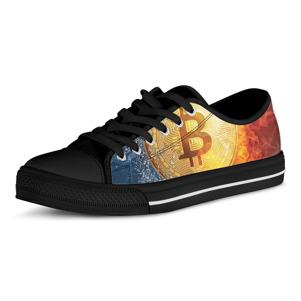Fire And Water Bitcoin Print Black Low Top Sneakers