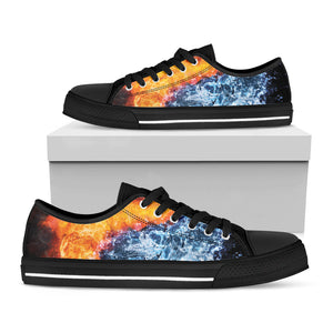 Fire And Water Yin Yang Print Black Low Top Sneakers