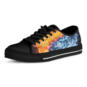 Fire And Water Yin Yang Print Black Low Top Sneakers