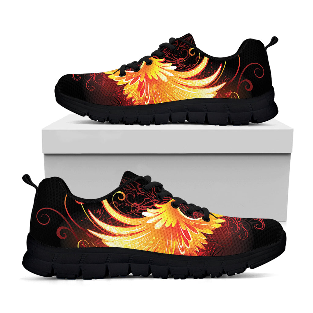 Fire Angel Wings Print Black Running Shoes