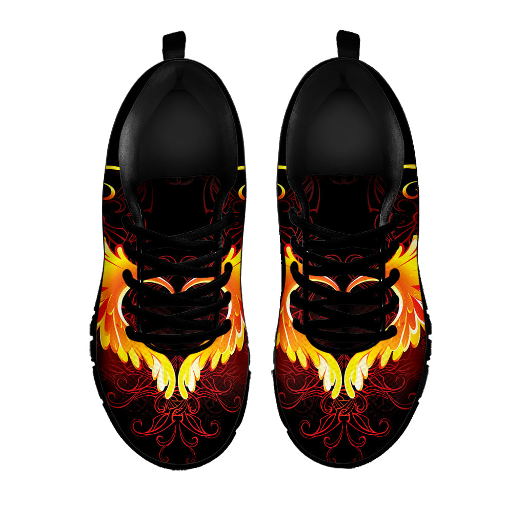 Fire Angel Wings Print Black Running Shoes