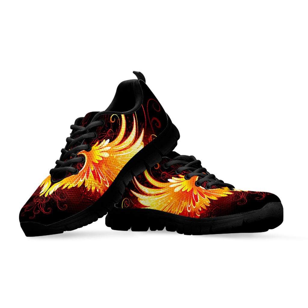 Fire Angel Wings Print Black Running Shoes