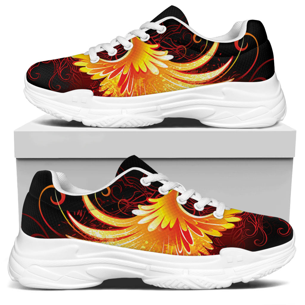 Fire Angel Wings Print White Chunky Shoes