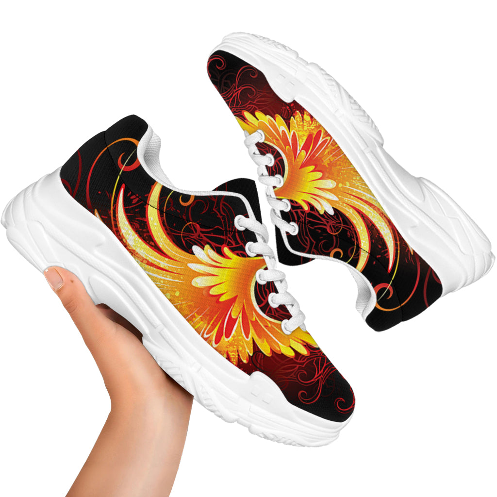 Fire Angel Wings Print White Chunky Shoes