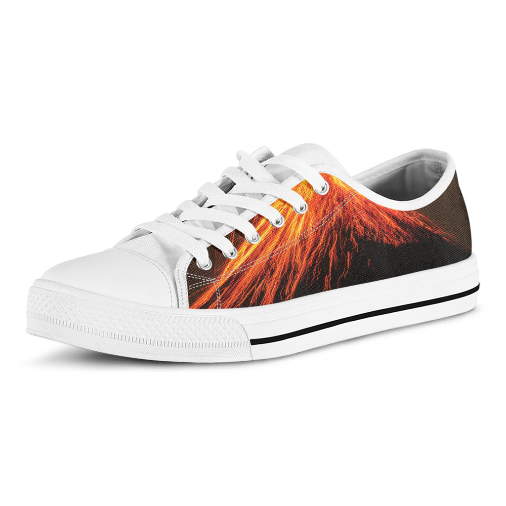 Fire Volcano Print White Low Top Sneakers