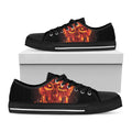 Flaming Evil Skull Print Black Low Top Sneakers