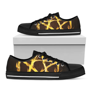 Flaming Pentagram Symbol Print Black Low Top Sneakers