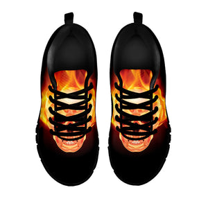 Flaming Skull With Fire Wings Print Black Running Shoes