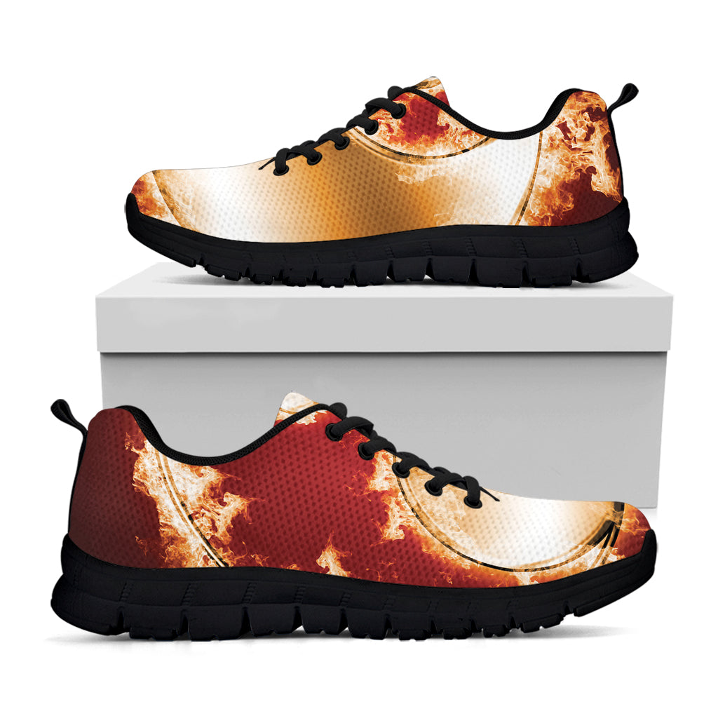 Flaming Yin Yang Print Black Running Shoes