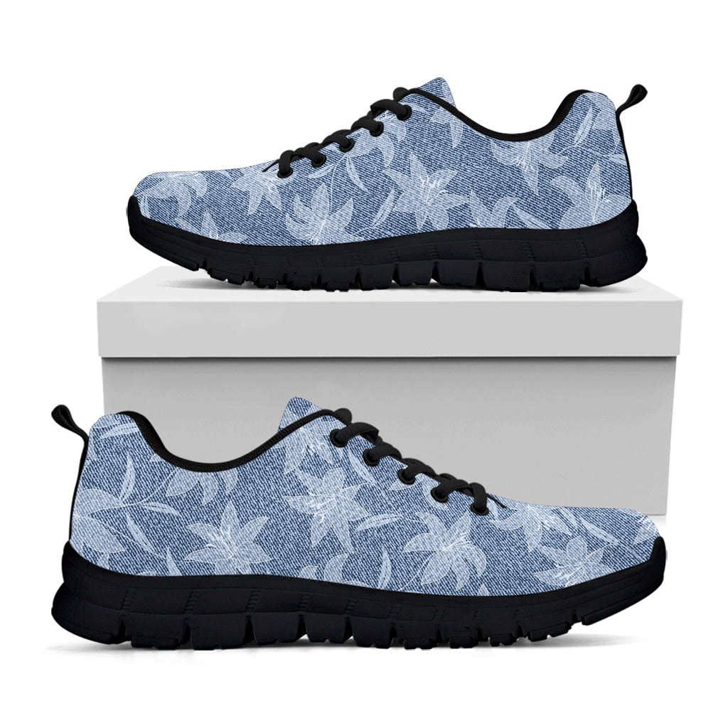 Floral Denim Jeans Pattern Print Black Running Shoes