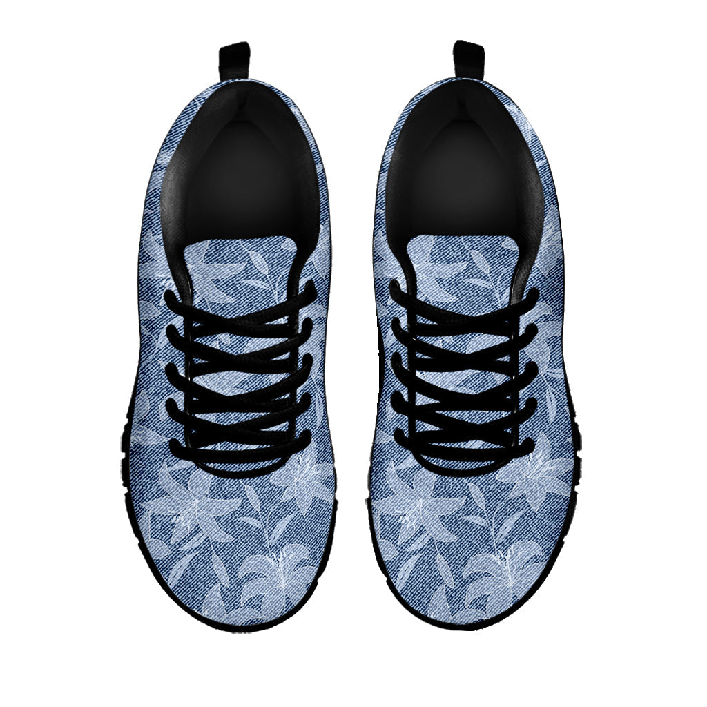 Floral Denim Jeans Pattern Print Black Running Shoes