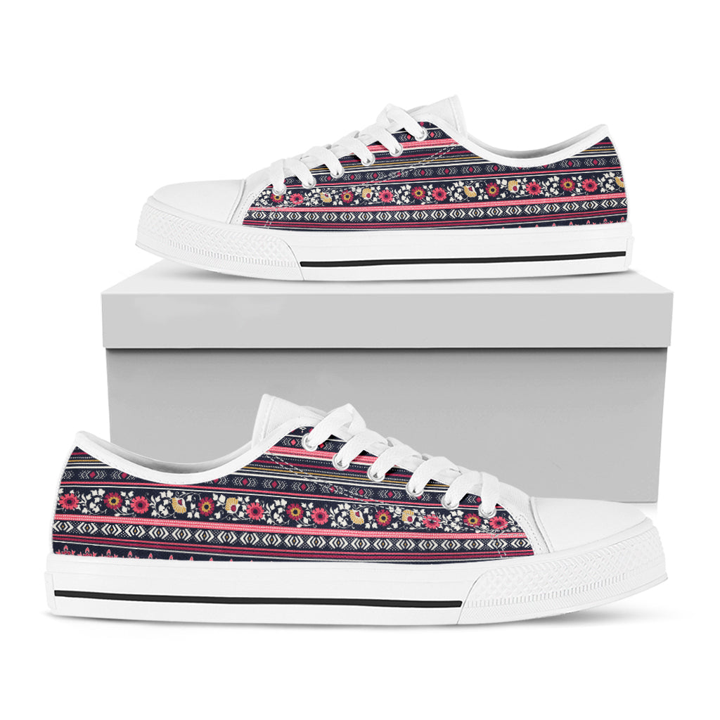 Floral Ethnic Pattern Print White Low Top Sneakers