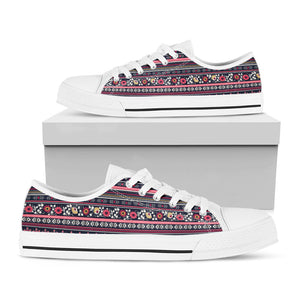Floral Ethnic Pattern Print White Low Top Sneakers