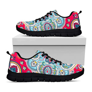 Floral Paisley Mandala Print Black Running Shoes