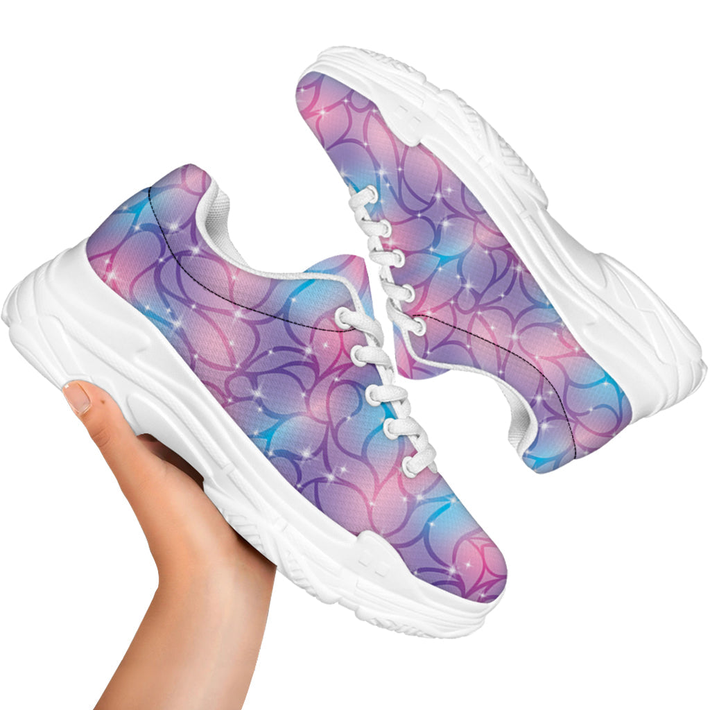 Floral Sparkle Print White Chunky Shoes