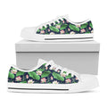 Flower And Leaf Lotus Pattern Print White Low Top Sneakers