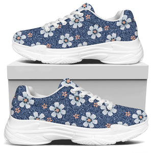 Flower Denim Jeans Pattern Print White Chunky Shoes