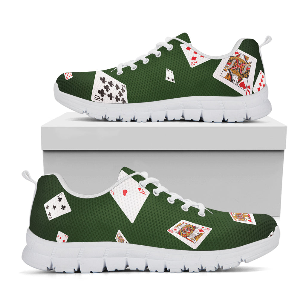 Flying Poker Cards Print White Running Shoes