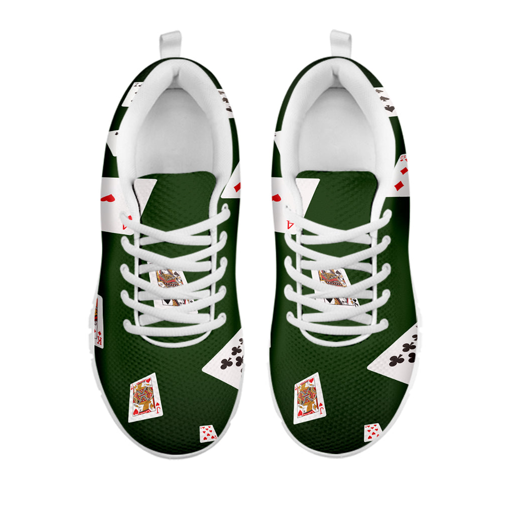 Flying Poker Cards Print White Running Shoes
