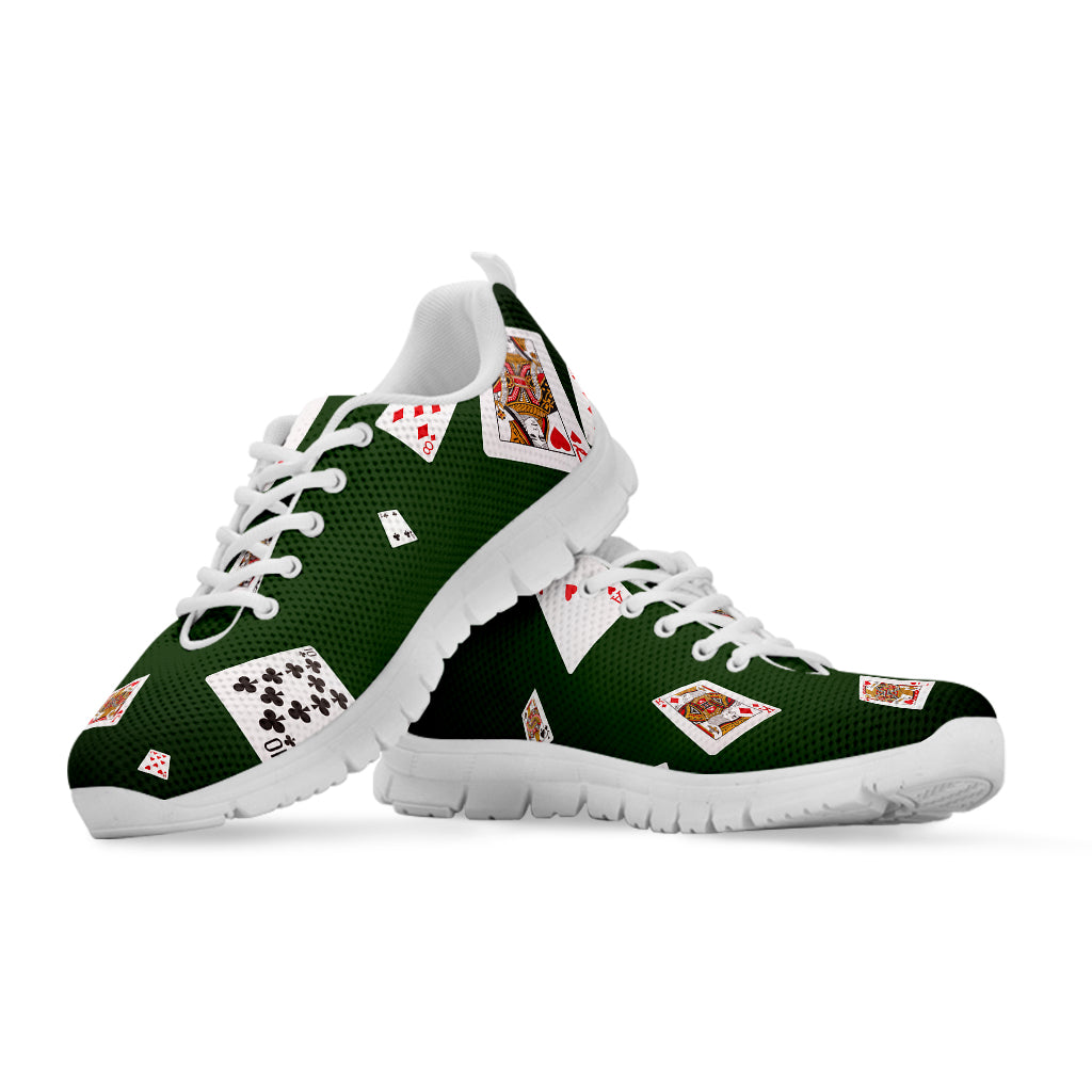 Flying Poker Cards Print White Running Shoes