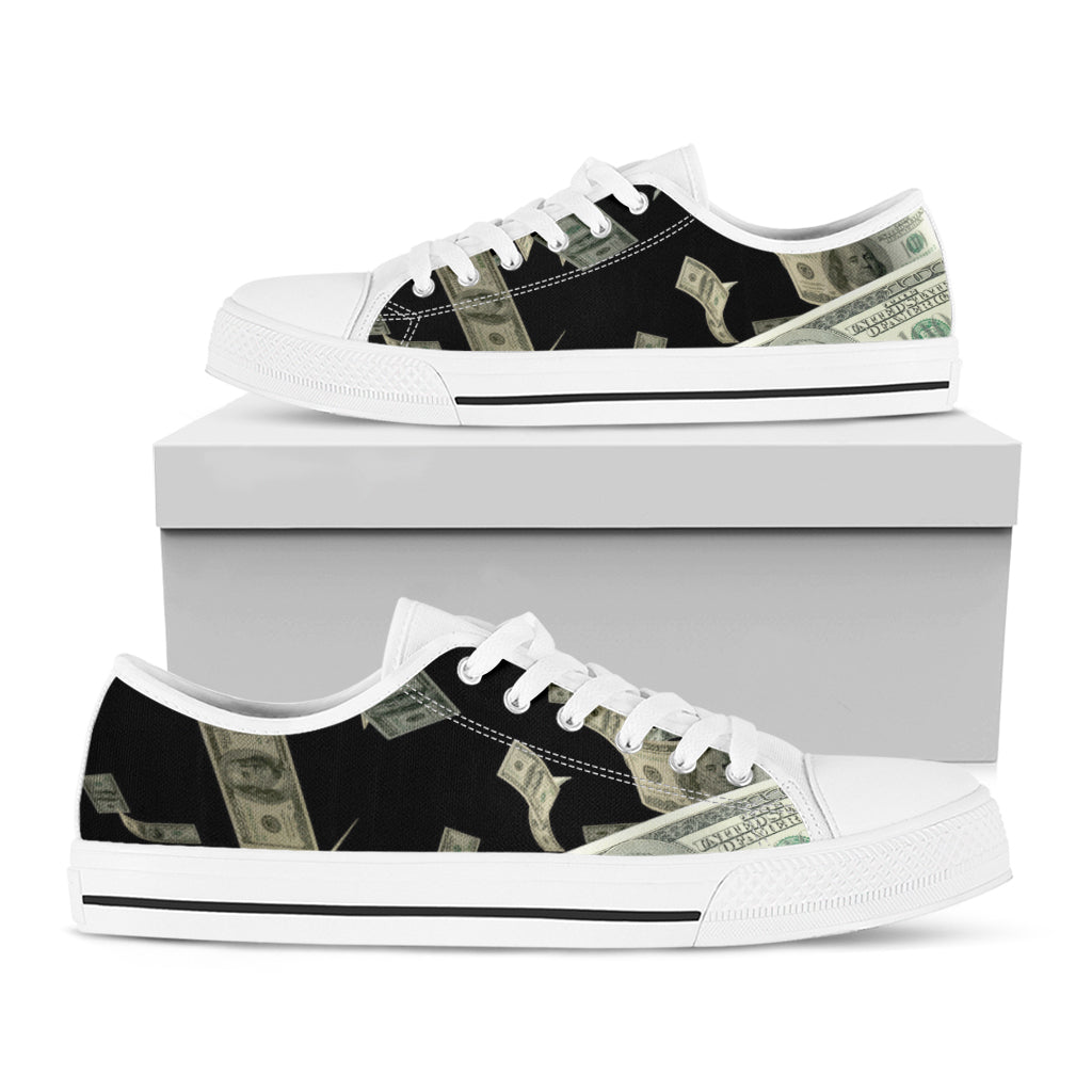 Flying US Dollar Print White Low Top Sneakers