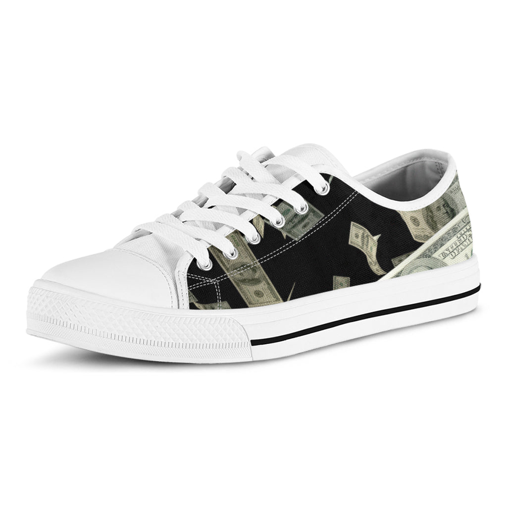 Flying US Dollar Print White Low Top Sneakers