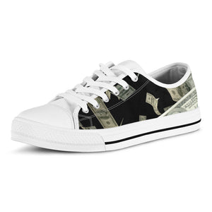 Flying US Dollar Print White Low Top Sneakers
