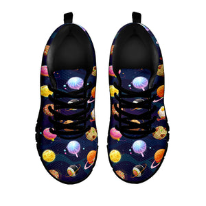 Food Planets Pattern Print Black Running Shoes
