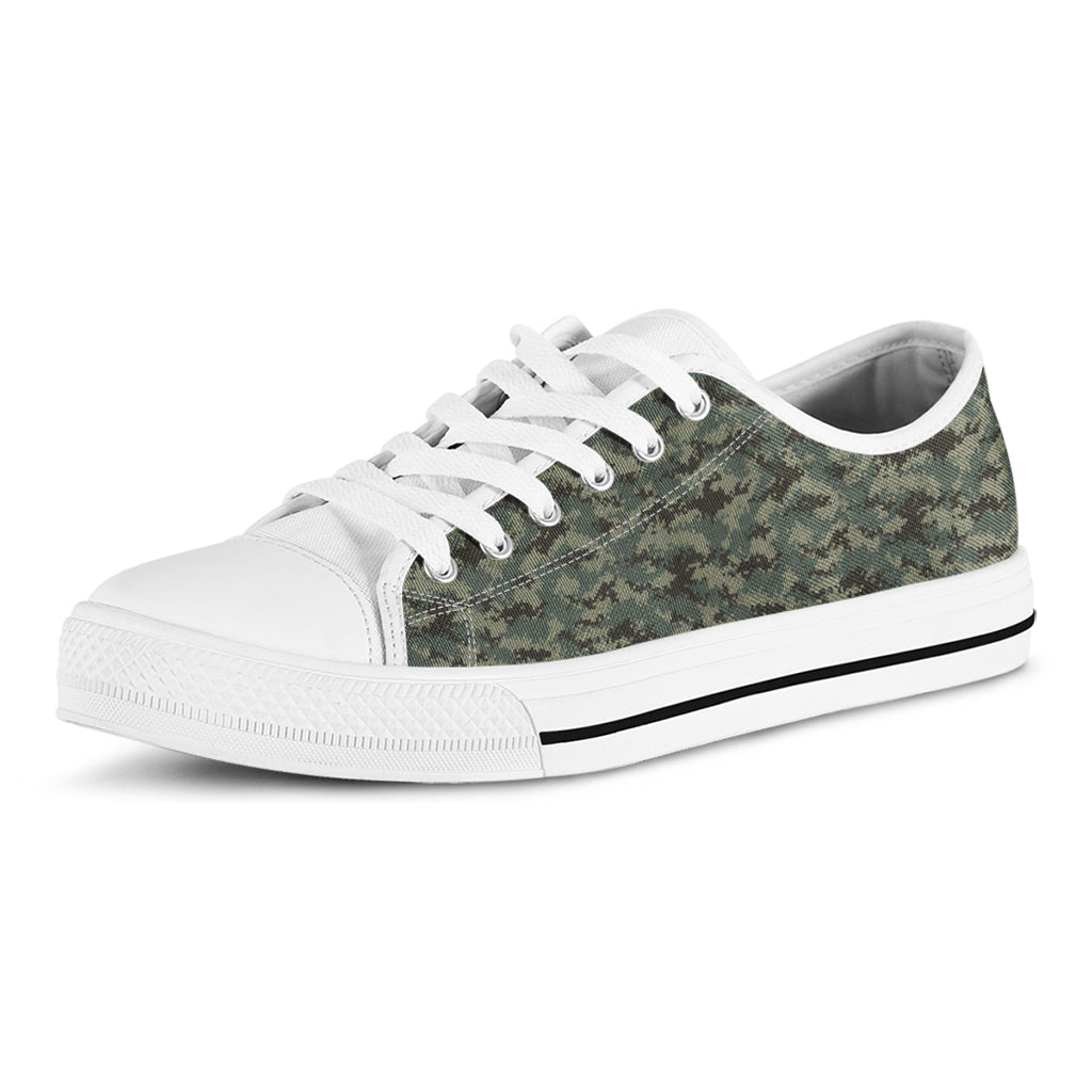 Forest Green Digital Camo Pattern Print White Low Top Sneakers