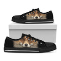 Fox Portrait Print Black Low Top Sneakers