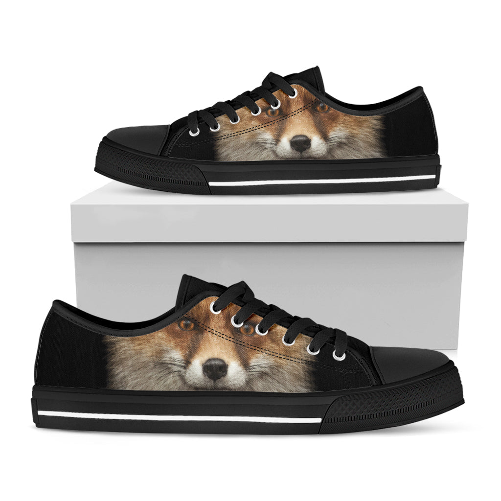 Fox Portrait Print Black Low Top Sneakers