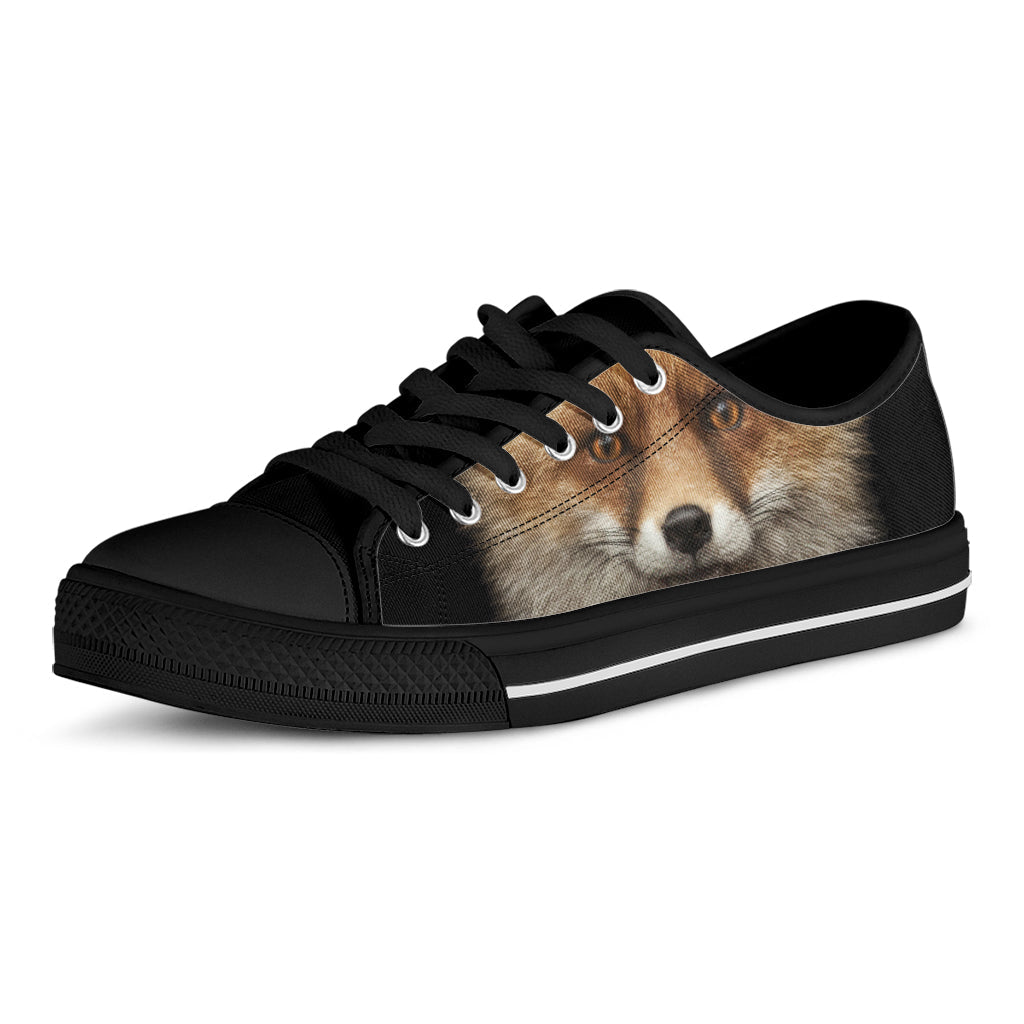 Fox Portrait Print Black Low Top Sneakers