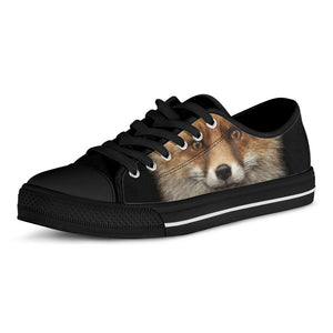 Fox Portrait Print Black Low Top Sneakers