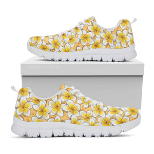 Frangipani Flower Pattern Print White Running Shoes