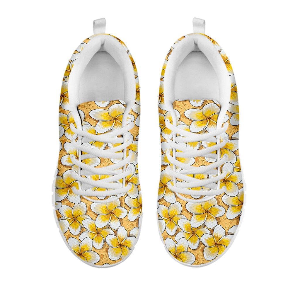 Frangipani Flower Pattern Print White Running Shoes