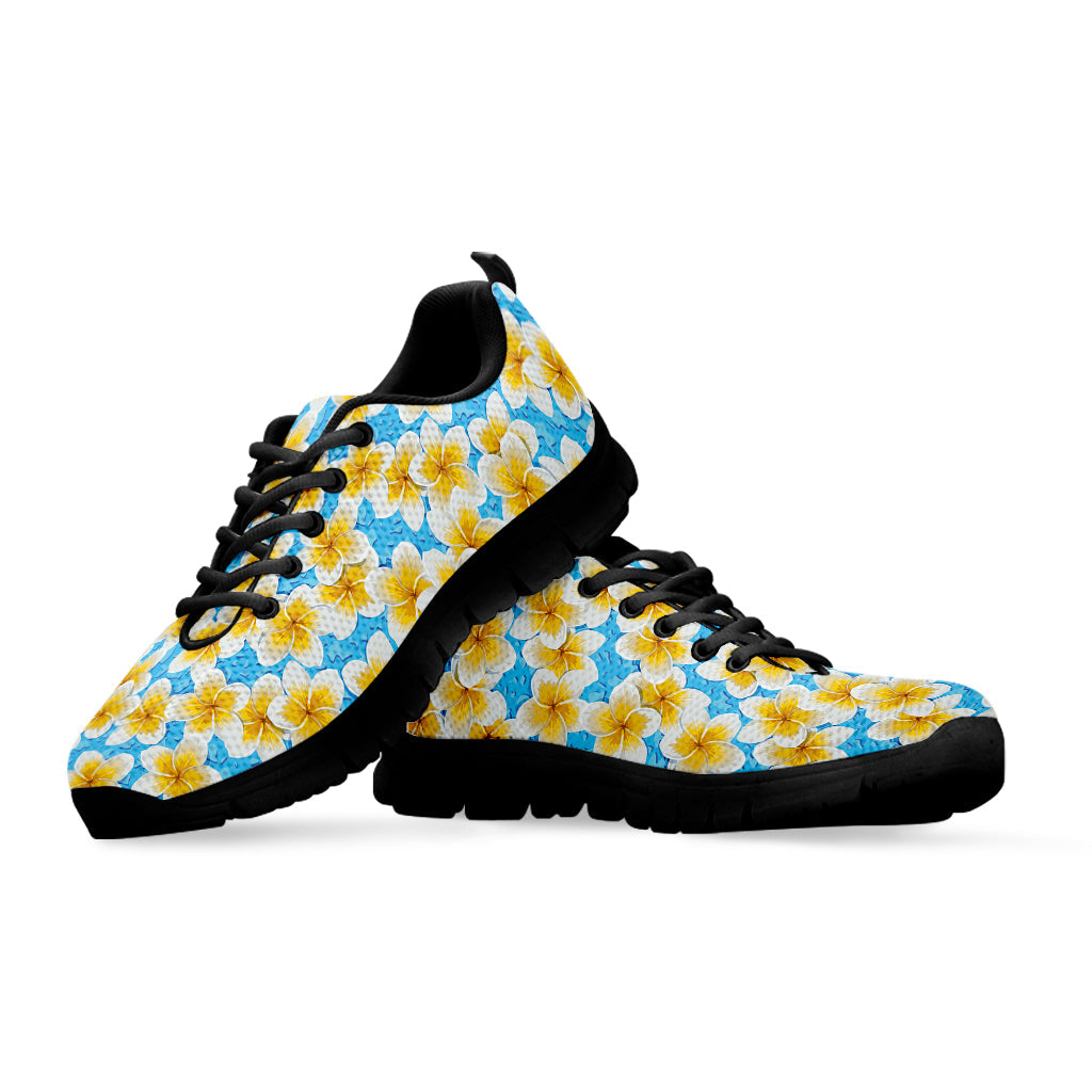 Frangipani On The Water Pattern Print Black Running Shoes