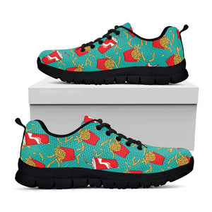 French Fries And Cola Pattern Print Black Running Shoes