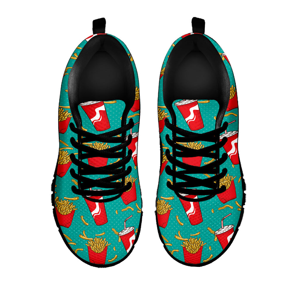 French Fries And Cola Pattern Print Black Running Shoes