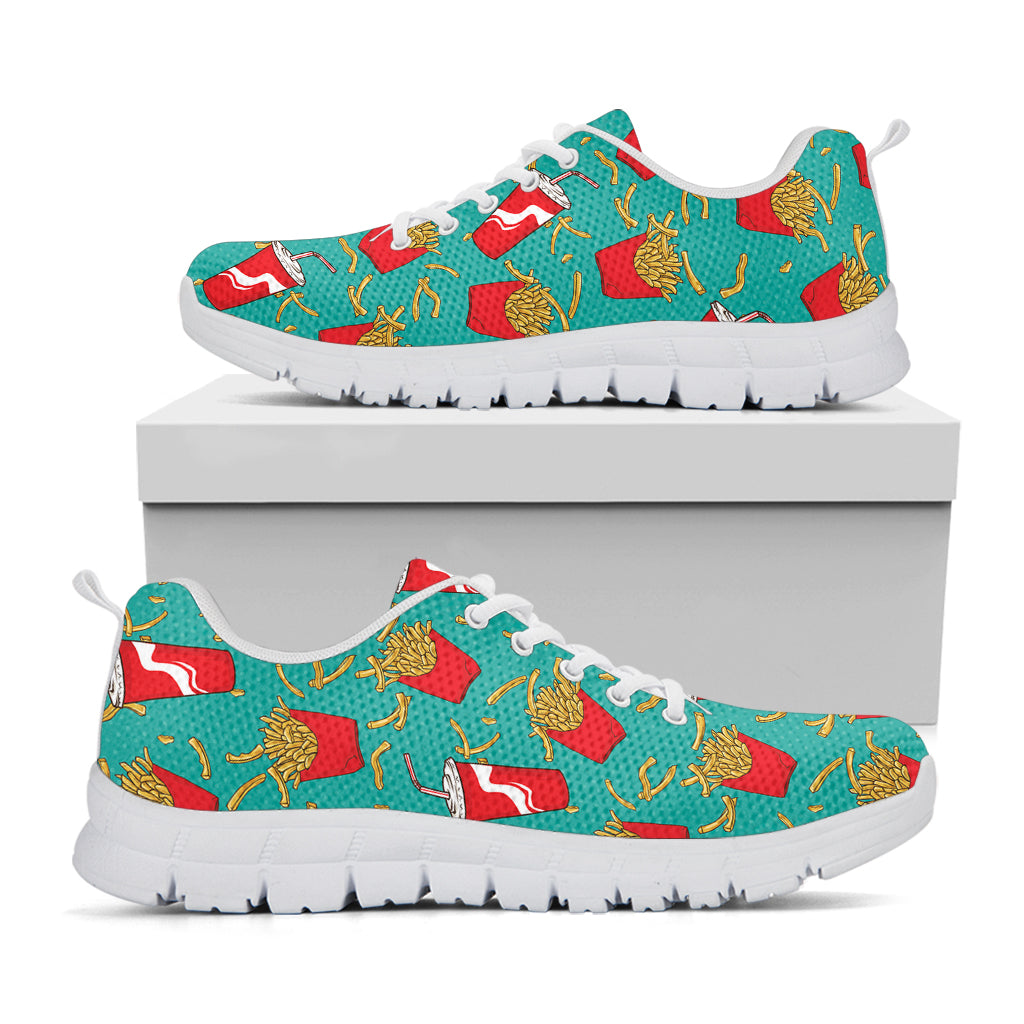 French Fries And Cola Pattern Print White Running Shoes